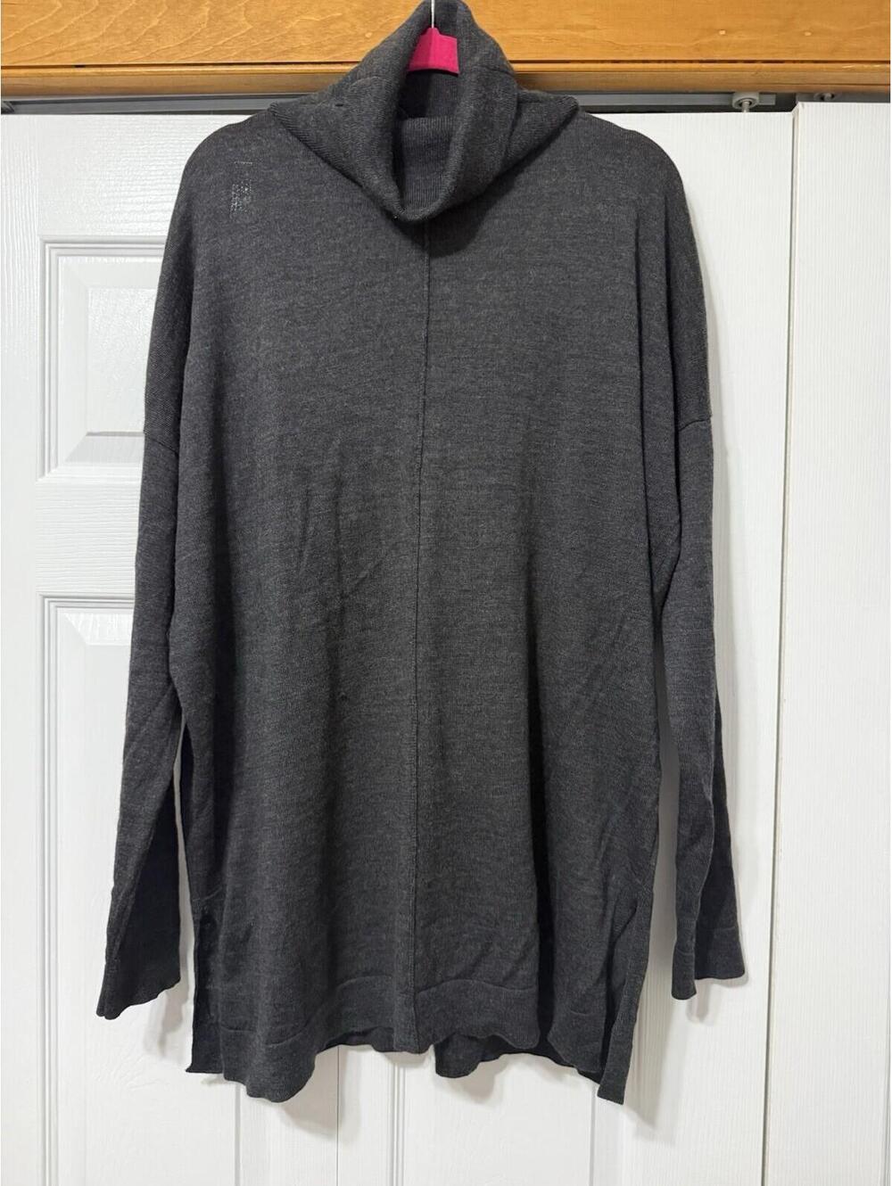 Eileen Fisher 100% Merino Wool Turtleneck Tunic Sweater Charcoal Gray M